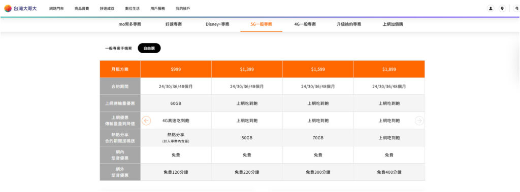 台灣大哥大 料金プラン